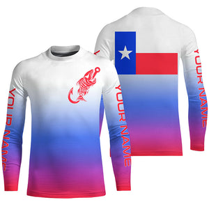 Red, white and blue Texas flag fish hook skull fishing Custom long sleeve performance Fishing jerseys NQS6060