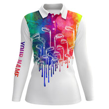 Load image into Gallery viewer, Watercolor white Womens golf polo shirts custom golf clubs golf attire for women, golfer gifts NQS6069