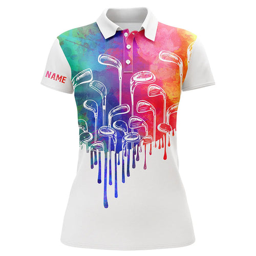 Watercolor white Womens golf polo shirts custom golf clubs golf attire for women, golfer gifts NQS6069