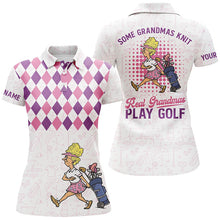 Load image into Gallery viewer, Women&#39;s golf polo shirts custom name pink argyle pattern some grandmas knit real grandmas play golf NQS6068