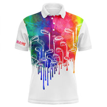 Load image into Gallery viewer, Watercolor white Mens golf polo shirts custom golf clubs male golf attire for men, golfer gifts NQS6069