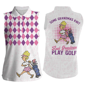 Women sleeveless polo shirts pink argyle pattern some grandmas knit real grandmas play golf NQS6068