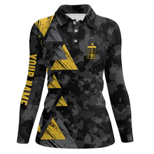 Load image into Gallery viewer, Yellow triangle and black camo Women disc golf polo shirt custom disc golf outfit for women NQS6290