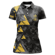 Load image into Gallery viewer, Yellow triangle and black camo Women disc golf polo shirt custom disc golf outfit for women NQS6290