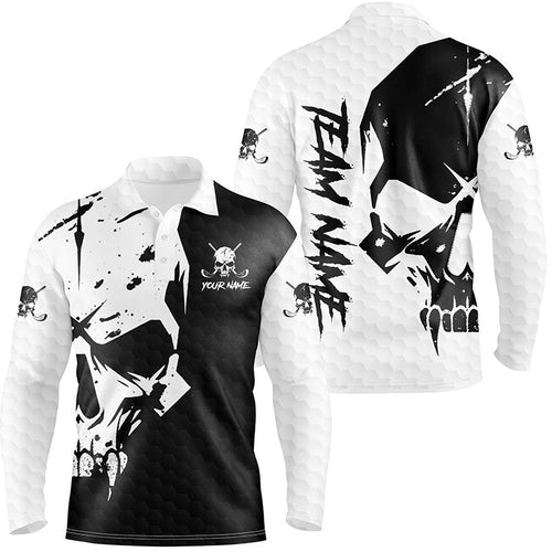 Black and White Golf Skull Men golf polo shirts custom golf outfit for men, unique golf gifts NQS8406