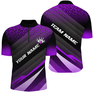 Purple Bowling Custom Men Bowling Polo, Quarter zip Shirts Bowling Team Jerseys Bowling Tournament NQS8409