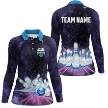 Load image into Gallery viewer, Purple Galaxy Bowling Polo, Quarter Zip Shirt For Women Custom Team Bowling Jerseys, Gift For Bowler NQS8615