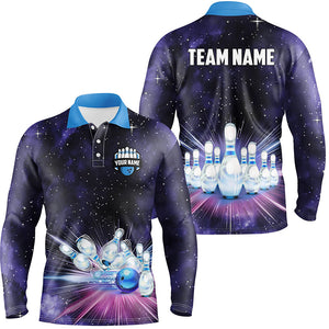 Purple Galaxy Bowling Polo, Quarter Zip Shirt For Men Custom Team Bowling Jerseys, Gift For Bowler NQS8615