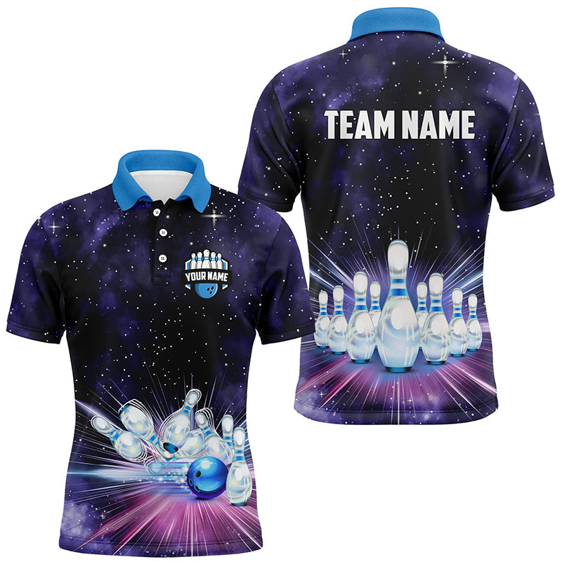 Purple Galaxy Bowling Polo, Quarter Zip Shirt For Men Custom Team Bowling Jerseys, Gift For Bowler NQS8615