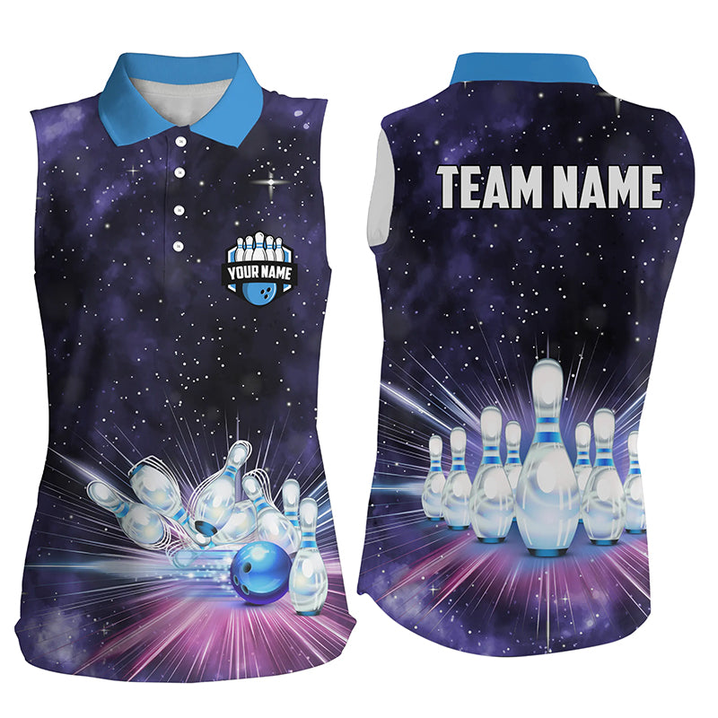 Purple Galaxy Bowling sleeveless polo Shirt For Women Custom name Team Bowling Jersey, Gift For Bowler NQS8615