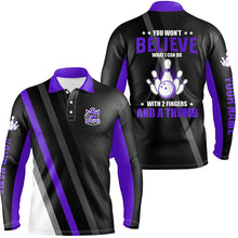 Load image into Gallery viewer, Purple &amp; black Mens bowling shirts Custom you won&#39;t believe what I can do with 2 fingers and a thumb NQS8839