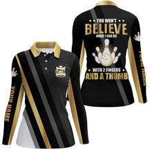 Load image into Gallery viewer, Gold &amp; black Women bowling shirts Custom you won&#39;t believe what I can do with 2 fingers and a thumb NQS8840