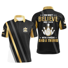 Load image into Gallery viewer, Gold &amp; black Mens bowling shirts Custom you won&#39;t believe what I can do with 2 fingers and a thumb NQS8840