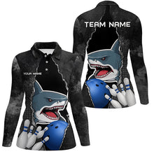 Load image into Gallery viewer, Shark grunge pattern Custom Women Bowling Polo, Quarter Zip Shirts Shark Bowling Team Jerseys Outfits NQS8841