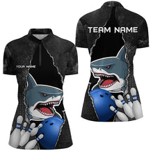 Load image into Gallery viewer, Shark grunge pattern Custom Women Bowling Polo, Quarter Zip Shirts Shark Bowling Team Jerseys Outfits NQS8841