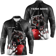 Load image into Gallery viewer, Black grunge pattern Custom Men Bowling Polo, Quarter Zip Shirt Panther Bowling Team Jerseys Outfits NQS8842