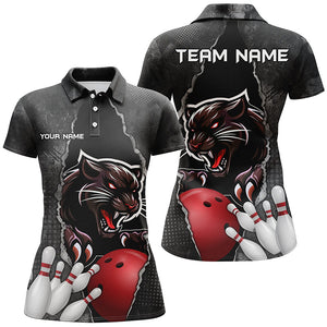 Black grunge pattern Custom Women Bowling Polo, Quarter Zip Shirt Panther Bowling Team Jerseys Outfits NQS8842