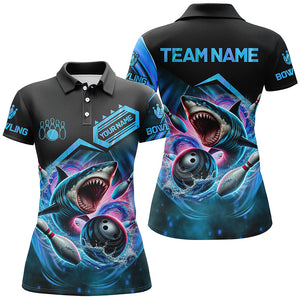 Personalized Black and Blue Angry Shark Bowling shirt for Women Custom Team's Name Bowler Jersey NQS8845