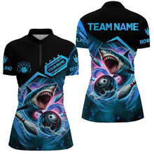 Load image into Gallery viewer, Personalized Black and Blue Angry Shark Bowling shirt for Women Custom Team&#39;s Name Bowler Jersey NQS8845