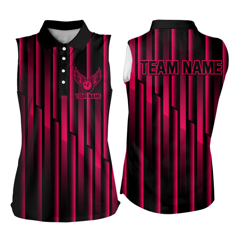 Black and Pink neon light pattern Bowling sleeveless polo Shirt Custom Team Bowling Jersey NQS9106