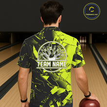 Load image into Gallery viewer, Custom Broken Glass Black and Green Neon Bowling Hawaiian Shirt, Bowling Team League Jerseys NQS11174