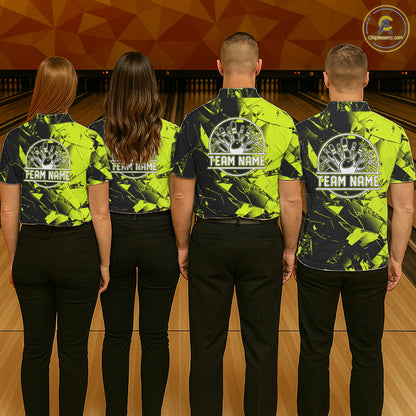 Custom Broken Glass Black and Green Neon Bowling Shirts For Women, Bowling Team League Jerseys NQS11174