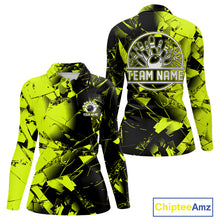 Load image into Gallery viewer, Custom Broken Glass Black and Green Neon Bowling Shirts For Women, Bowling Team League Jerseys NQS11174