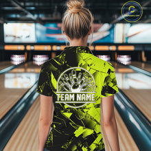 Load image into Gallery viewer, Custom Broken Glass Black and Green Neon Bowling Shirts For Women, Bowling Team League Jerseys NQS11174