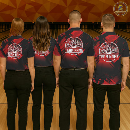 Black and Red Camo Bowling Polo, 1/4 zip Shirts For Women Custom Bowling Team League Jerseys NQS11175