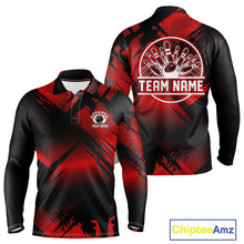 Load image into Gallery viewer, Black and Red Camo Bowling Polo, 1/4 zip Shirts For Men Custom Bowling Team League Jerseys NQS11175