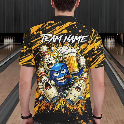 Black and Yellow Funny Bowling and Beer Custom Bowling Shirts For Men, Bowling Team League jerseys NQS11587