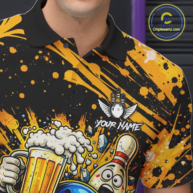 Black and Yellow Funny Bowling and Beer Custom Bowling Shirts For Men, Bowling Team League jerseys NQS11587