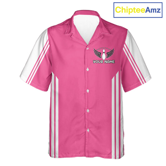 Custom Retro Pink Bowling Button-up Shirts, Team Bowling Hawaiian League jerseys NQS11589