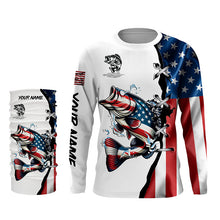 Load image into Gallery viewer, Largemouth bass fishing American flag UV protection Customize long sleeves fishing shirts NQS1561