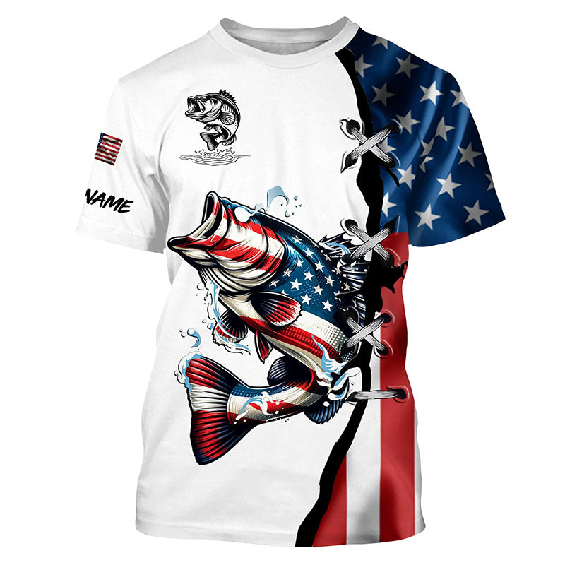 Largemouth bass fishing American flag UV protection Customize long sleeves fishing shirts NQS1561