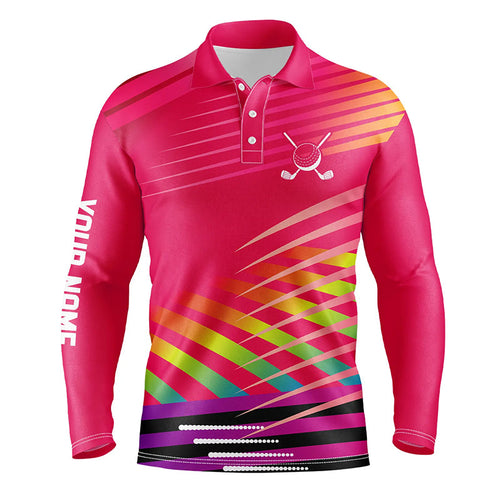 Pink Mens Golf Polo Shirts Custom Name Golf Shirts For Men, Personalized Golf Gifts NQS7734