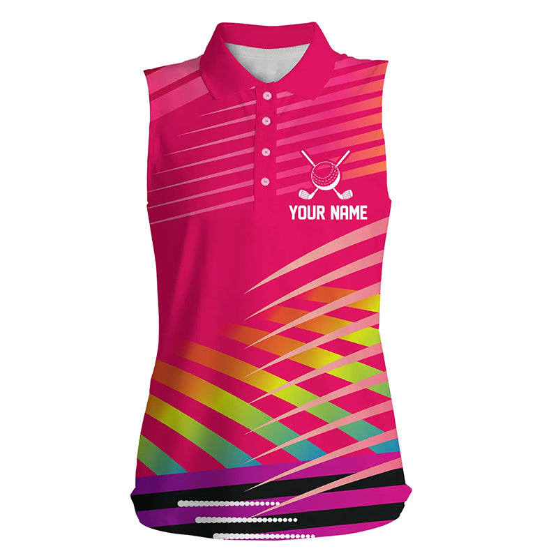 Pink Womens sleeveless polo shirts Custom Name Golf Shirts For Ladies, Personalized Golf Gifts NQS7734