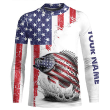 Load image into Gallery viewer, American flag Crappie patriotic fishing Custom name Crappie tournament long sleeves fishing shirts NQS5865