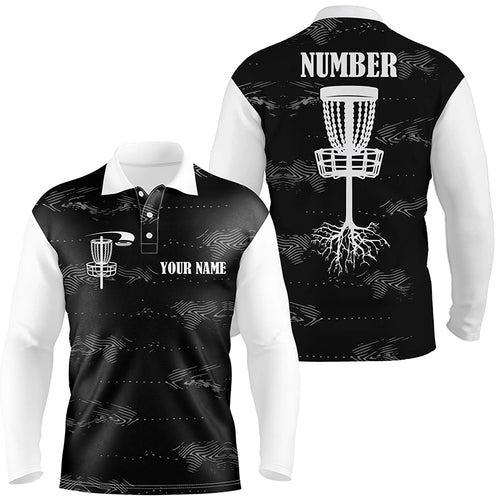 Black and white Mens disc golf polo shirts custom disc golf basket, personalized disc golf gifts NQS5856