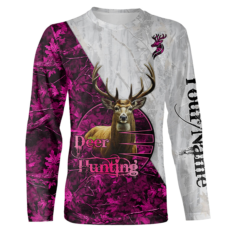 Deer Hunting Pink Winter Camo Customize name Hunting apparel gift for deer hunting lovers NQS665