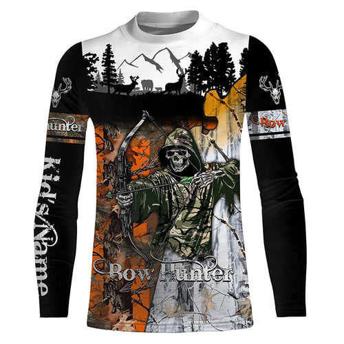 Bow Hunter Skull Orange and white tree Camo Deer Hunting Customize name 3D All over print shirts NQS666