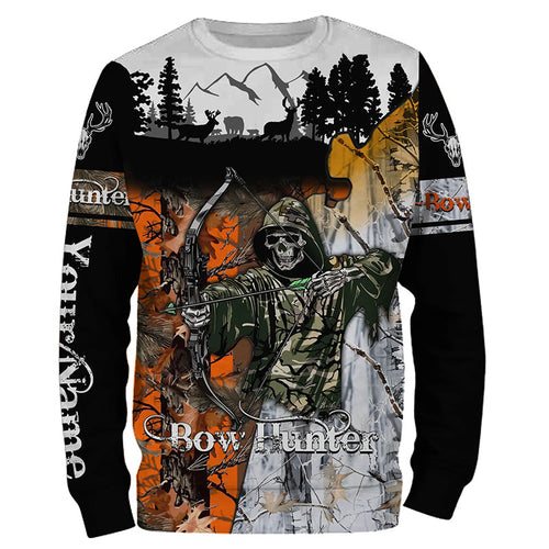 Bow Hunter Skull Orange and white tree Camo Deer Hunting Customize name 3D All over print shirts NQS666