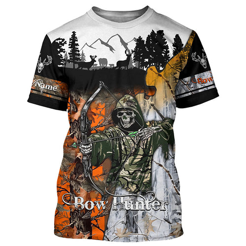 Bow Hunter Skull Orange and white tree Camo Deer Hunting Customize name 3D All over print shirts NQS666