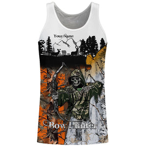 Bow Hunter Skull Orange and white tree Camo Deer Hunting Customize name 3D All over print shirts NQS666