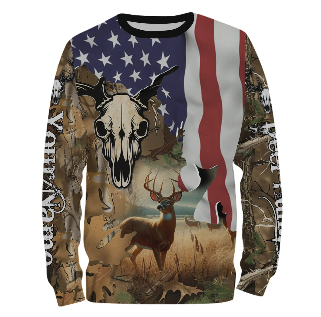 Deer Hunting Camo American Flag patriotic Customize name 3D All over print shirts NQS671