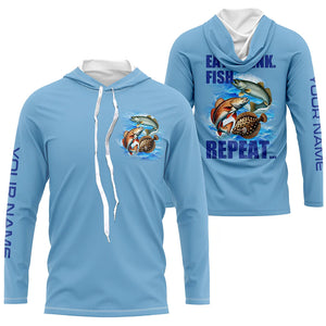 Texas inshore slam Fishing Custom Long Sleeve Performance Fishing shirts Eat Drink Fish Repeat | Blue NQS6292