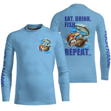 Load image into Gallery viewer, Texas inshore slam Fishing Custom Long Sleeve Performance Fishing shirts Eat Drink Fish Repeat | Blue NQS6292