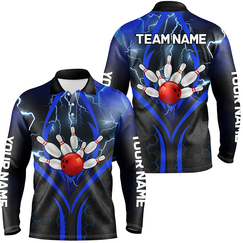 Blue Lightning Thunder Custom Bowling Team Shirts Men Bowling League Jerseys Bowler Outfit NQS8416
