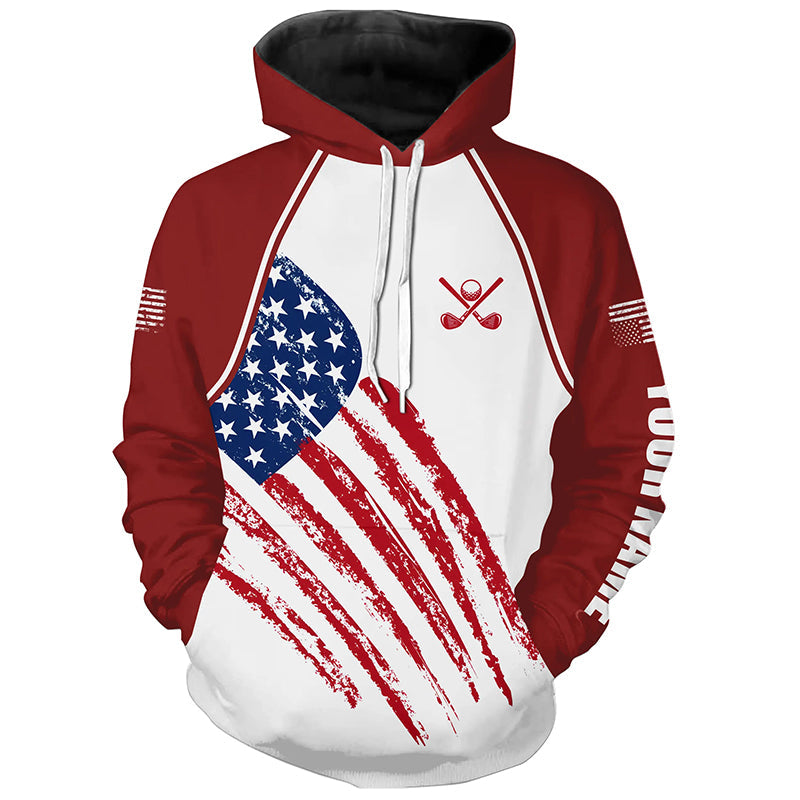 Red, White and Blue American Flag golf Hoodies custom patriotic golf attire, best golf gifts NQS8420