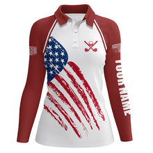 Load image into Gallery viewer, Red, White and Blue American Flag Women golf polo shirts custom patriotic golf outfits for ladies NQS8420